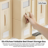 Kitchee 10x Foldable Bed Sheet Storage Box - Linen + Closet Organiser Beige