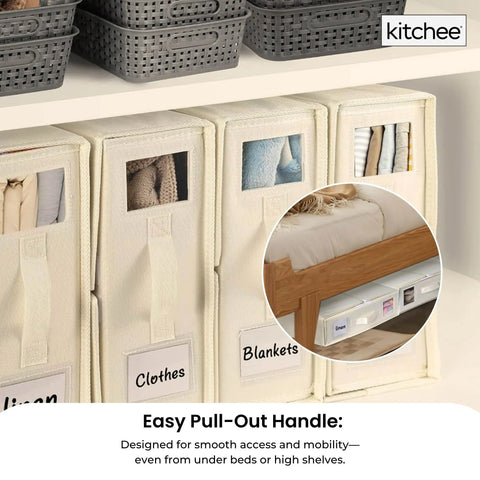 Kitchee 10x Foldable Bed Sheet Storage Box - Linen + Closet Organiser Beige