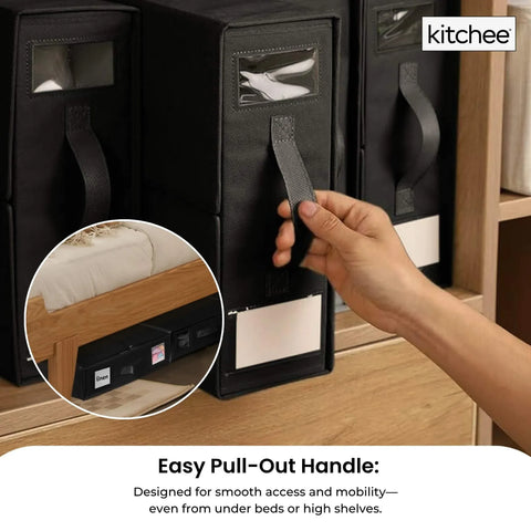 Kitchee 4x Foldable Bed Sheet Storage Box - Linen + Closet Organiser Black