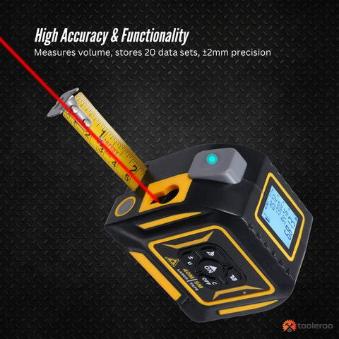 Tooleroo 40m Digital Laser Tape Measure + 5m Steel Tape – 3-in-1 Cross Marking