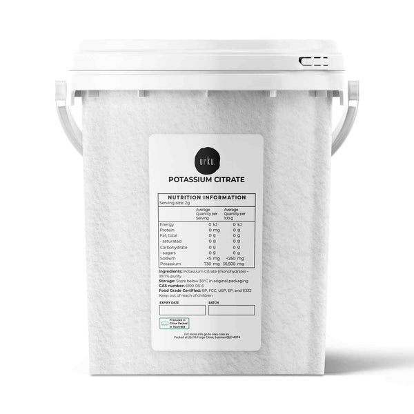 Orku 1.3Kg Potassium Citrate Food Grade Tub - Granular BP USP FCC E332 Additive