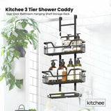 Kitchee 3 Tier Shower Caddy Over Door Bathroom Shelf Storage Rack Black