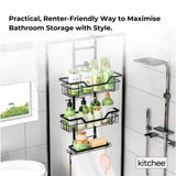 Kitchee 3 Tier Shower Caddy Over Door Bathroom Shelf Storage Rack Black