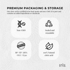 1Kg Citric Acid Powder - Food Grade Anhydrous GMO Free Preservative c6h807