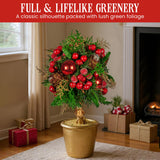 Christabelle 36cm Christmas Tabletop Topiary Tree Pre-Decorated Berries, Baubles & Pine Cones Gold Pot Twisted Stem Festive Decoration