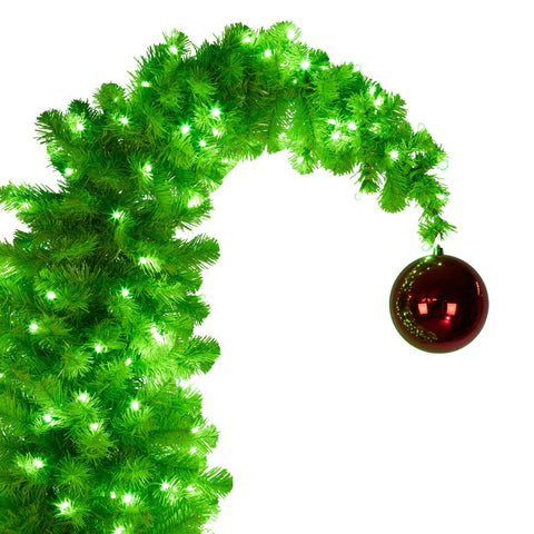 Christabelle 1.2m 4ft Gremlin Christmas Tree Pre Lit Green White LED Curved Top Red Bauble Artificial Indoor Xmas Decor