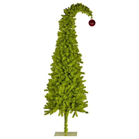 Christabelle 1.2m 4ft Gremlin Christmas Tree Pre Lit Green White LED Curved Top Red Bauble Artificial Indoor Xmas Decor