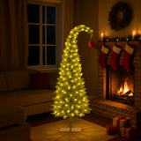Christabelle 1.2m 4ft Gremlin Christmas Tree Pre Lit Green White LED Curved Top Red Bauble Artificial Indoor Xmas Decor