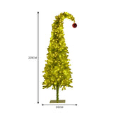 Christabelle 2.3m 7.5ft Gremlin Christmas Tree Pre Lit Green White LED Curved Top Red Bauble Artificial Indoor Xmas Decor
