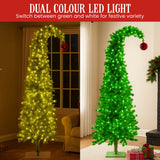 Christabelle 2.3m 7.5ft Gremlin Christmas Tree Pre Lit Green White LED Curved Top Red Bauble Artificial Indoor Xmas Decor