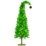 Christabelle 2.3m 7.5ft Gremlin Christmas Tree Pre Lit Green White LED Curved Top Red Bauble Artificial Indoor Xmas Decor