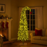 Christabelle 2.3m 7.5ft Gremlin Christmas Tree Pre Lit Green White LED Curved Top Red Bauble Artificial Indoor Xmas Decor