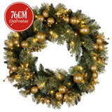 Christabelle 76cm Christmas Wreath Glittery Tipped with LED Lights and Golden Baubles Front Door Decoration Ornament