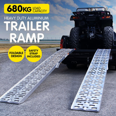 Kartrite Pair 2.3m Aluminium Folding Loading Ramps 680kg Heavy Duty for ATV Quad Bike Motorbike Farm Ute Trailer