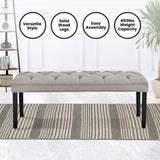 Sarantino Cate Button-tufted Upholstered Bench With Tapered Legs By Sarantino - Light Grey
