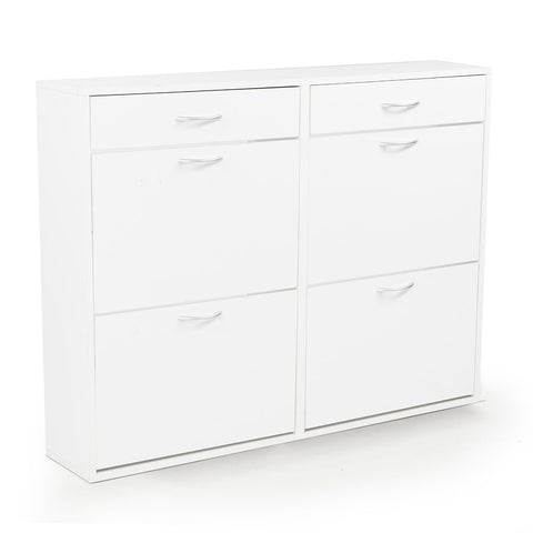 Sarantino 24 Pairs Shoe Cabinet Storage White Drawers Chest 1200 x 240 x 920 in White