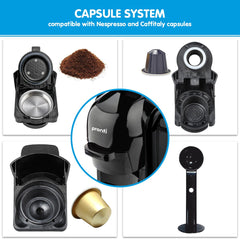 Pronti HomeMaid 3-in-1 Coffee Machine Multi-Capsule Pods and Ground Coffee Nespresso & Caffitaly Compatible CM-511HM