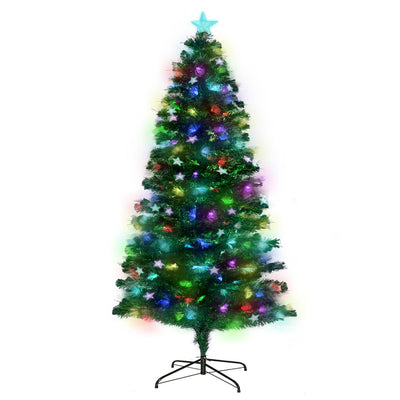 Christabelle 1.8m Pre-Lit Fibre Optic Artificial Christmas Tree with Multicolour Twinkling Star Lights
