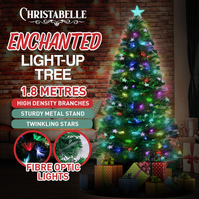 Christabelle 1.8m Pre-Lit Fibre Optic Artificial Christmas Tree with Multicolour Twinkling Star Lights