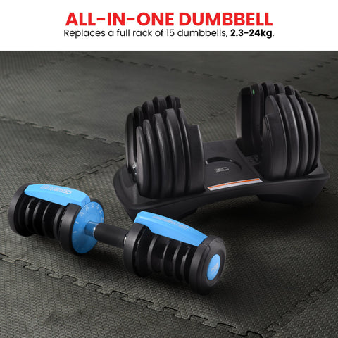Powertrain 24KG Adjustable Home Gym Dumbbell - Blue