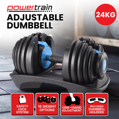 Powertrain 24KG Adjustable Home Gym Dumbbell - Blue