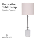 Sarantino Concrete & Metal Table Lamp with Ghost-White Linen Drum Shade