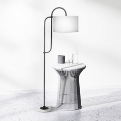 Sarantino Metal Floor Lamp with Marble Base & Ghost-White Shade