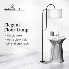 Sarantino Metal Floor Lamp with Marble Base & Ghost-White Shade