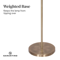 Sarantino Metal Floor Lamp in Antique Brass Finish with Cream Linen Fabric Shade