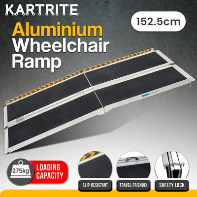 Kartrite 5FT Folding Aluminium Wheelchair Ramp Portable Suitcase Mobility Scooter Ramp Non-Slip 272kg Capacity