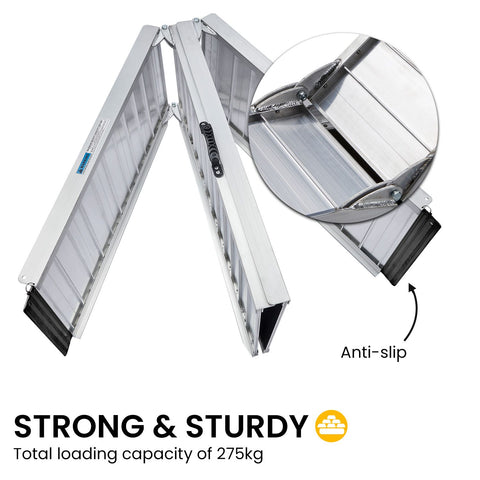 Kartrite 5FT Folding Aluminium Wheelchair Ramp Portable Suitcase Mobility Scooter Ramp Non-Slip 272kg Capacity