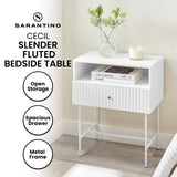 Sarantino Cecil Slender Fluted Bedside Table In White