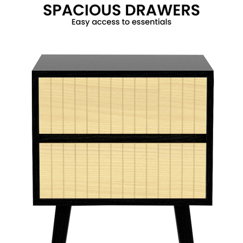 Sarantino Ivan Bedside Table Night Stand - Black/natural