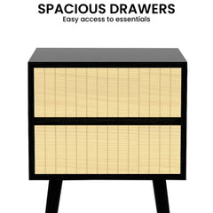 Sarantino Ivan Bedside Table Night Stand - Black/natural