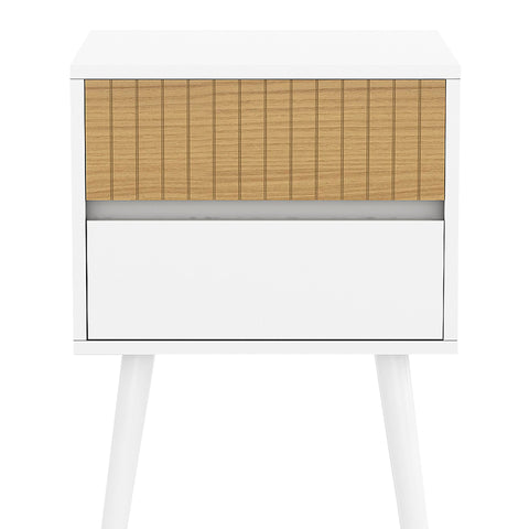 Sarantino Clio Bedside Table Night Stand - White/natural