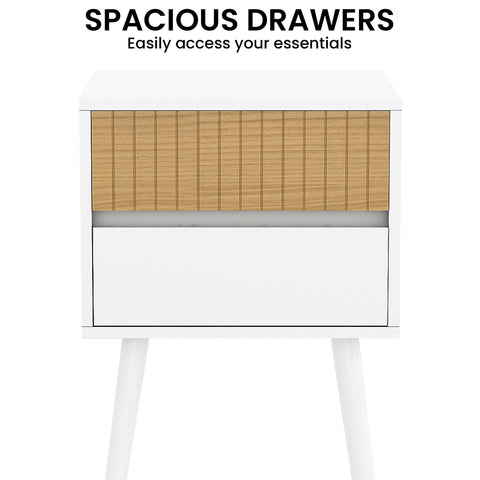 Sarantino Clio Bedside Table Night Stand - White/natural