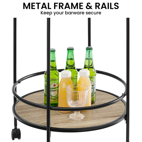 Sarantino Reno Mini Bar Cart Caddy in Grey Oak