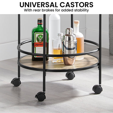 Sarantino Reno Mini Bar Cart Caddy in Grey Oak