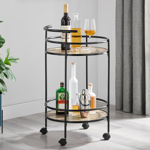 Sarantino Reno Mini Bar Cart Caddy in Grey Oak