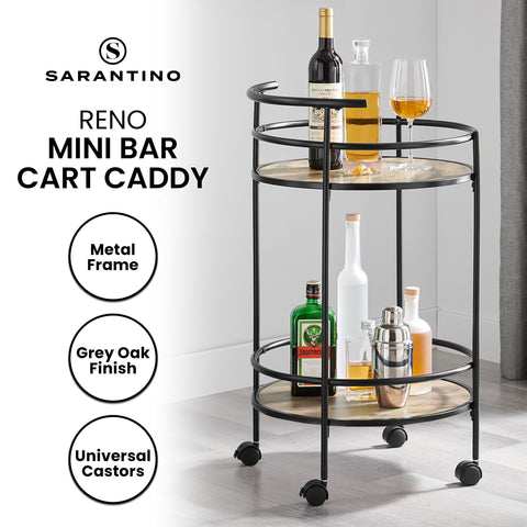 Sarantino Reno Mini Bar Cart Caddy in Grey Oak