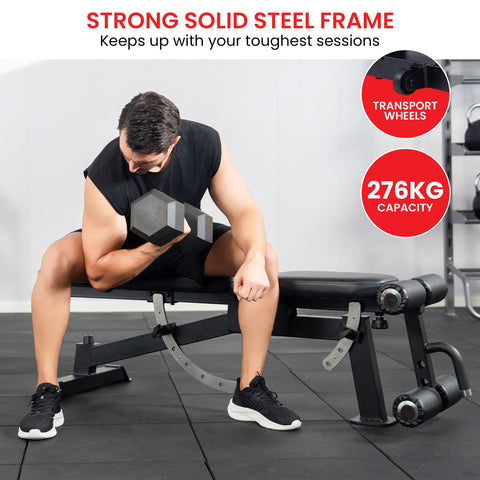 Powertrain Multi Workout Bench with Transport Wheels and Adjustable Backrest