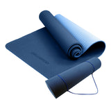 Powertrain 8mm Thick TPE Yoga Mat Non-Slip Home Gym Fitness Exercise Pilates Workout Mat with Carry Strap - Dark Blue
