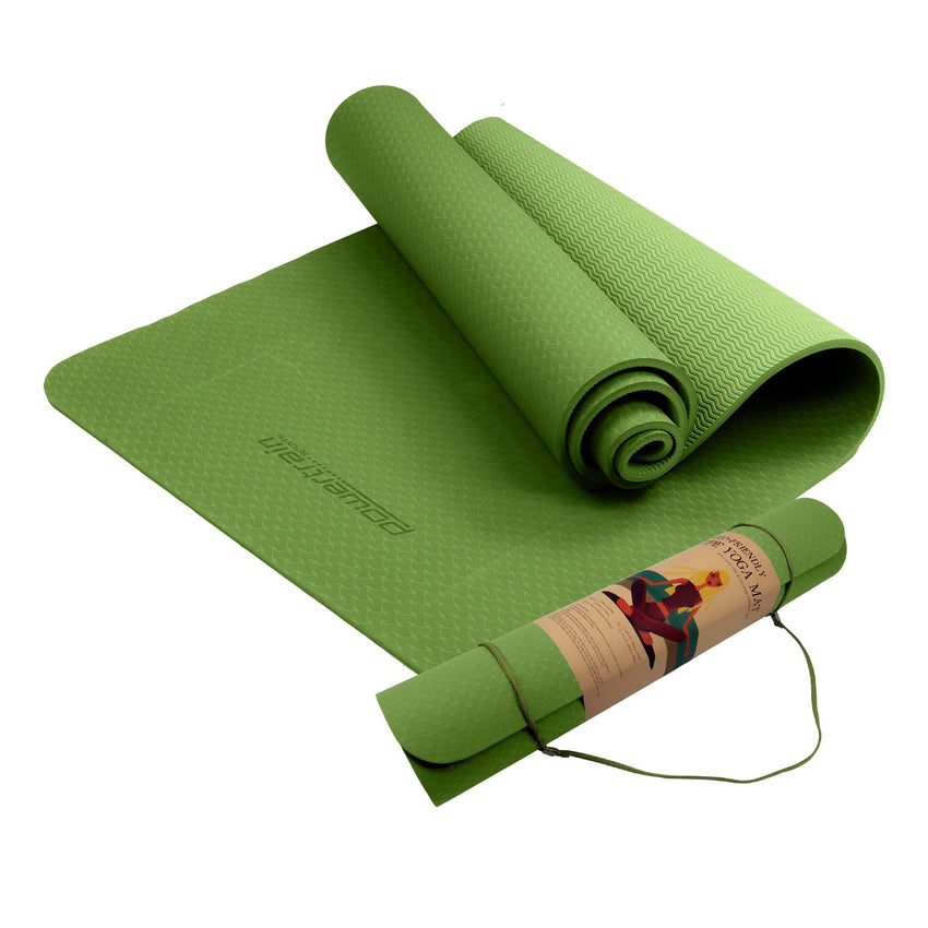 Powertrain Dual Layer 6mm Yoga Mat | Olive | Non-slip Surface And Carry Strap For Ultimate Comfort And Portability