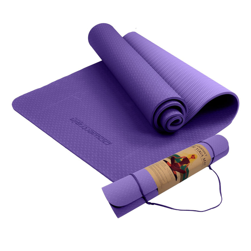 Powertrain Dual Layer 6mm Yoga Mat | Dark Lavender | Non-slip Surface And Carry Strap For Ultimate Comfort And Portability