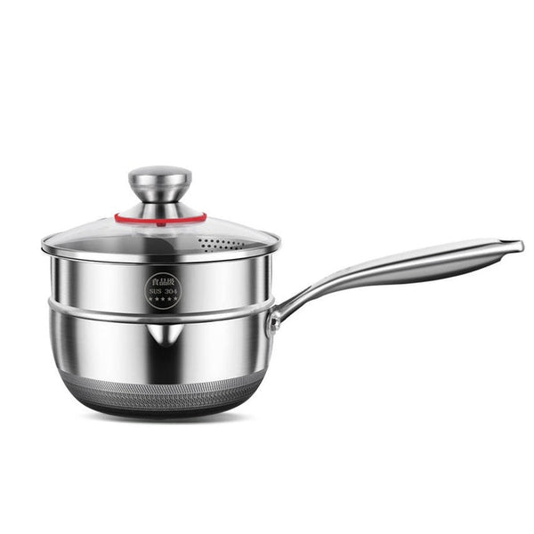 20cm 316L Stainless Steel Saucepan Compound Steel Honeycomb Nonstick Sauce Pan with Glass Lid 2.2L Pot Stay-Cool Handle Multipurpose Milk Saucepan, Induction Capable and Gas Stove