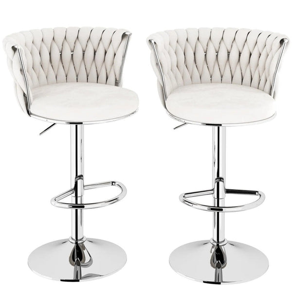 SERENITà Modern Silver Swivel Upholstered Velvet Adjustable Height Counter Stool with Metal Frame White (Set of 2)