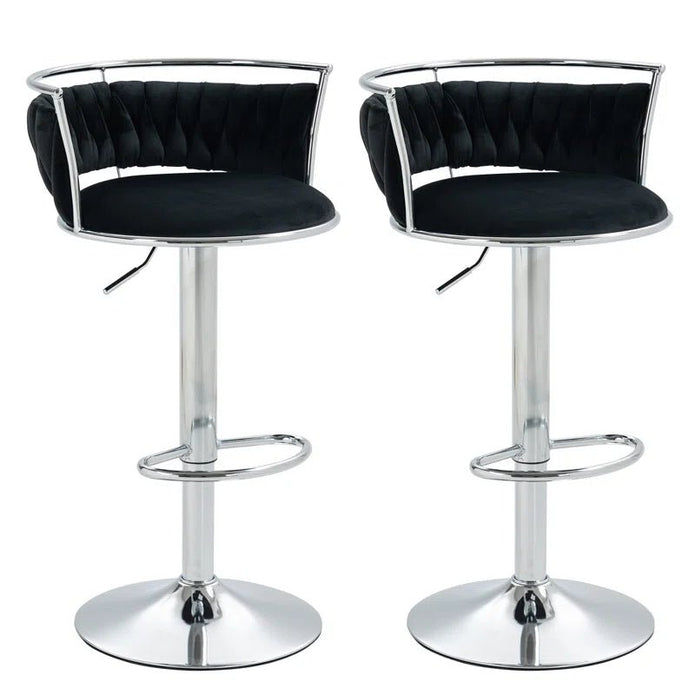 SERENITà Silver Swivel Upholstered Velvet Adjustable Height Counter Stool with Metal Frame Black (Set of 2)