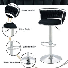 SERENITà Silver Swivel Upholstered Velvet Adjustable Height Counter Stool with Metal Frame Black (Set of 2)