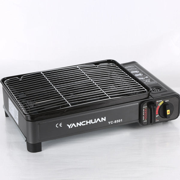 Portable Gas Stove Burner Butane BBQ Camping Gas Cooker With Non Stick Plate Black