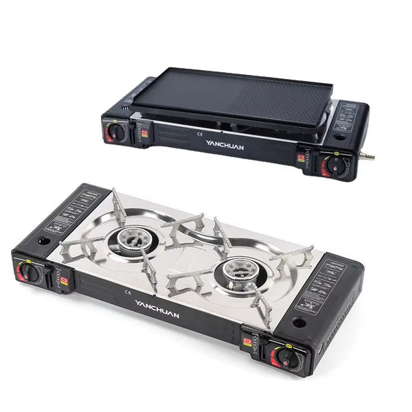 2 Burner Butane Countertop Stove, Portable Adjustable Burners with Carry Case, Portable Camping Stove with Baking Tray